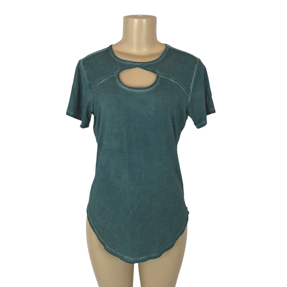 White‎ Crow Women's Size XS Mineral Wash Cutout Short Sleeve T-Shirt Keyhole Top